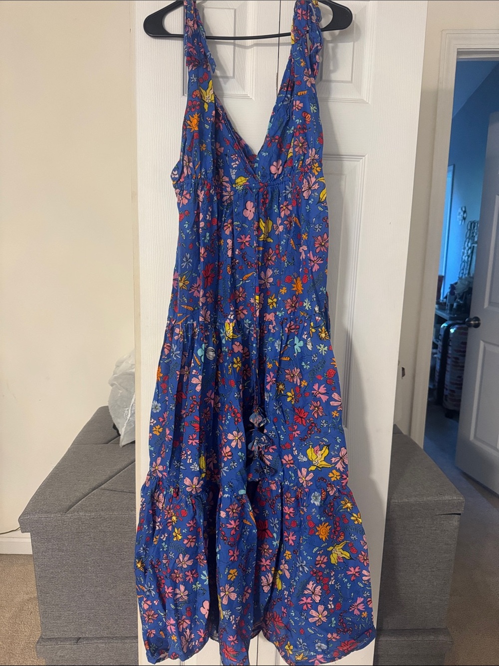 J. Crew Blue Floral Maxi Dress with V-Neck